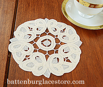 Round Doily. Christina Crystal Lace. 6". Pearled Ivory color. 12